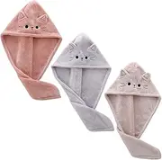 COMPUKAS 1Set Cute Cat Cartoon Fleece Hair Drying Towels Water Absorbent Hair Wraps for Women Fast Drying Shower Towel Present for All Hair