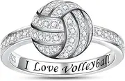 zaxsj Sterling Silver Volleyball Ring for Girls: I Love Volleyball Sports Jewelry Gifts for Women Teen Team