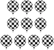 Prasacco 10Pcs Racing Car Balloon Checkerboard Balloon with Ribbon and Straw Black White Checkered Helium Balloon Latex Balloons for Boy Adult 18inch