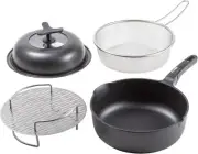 KAI Deep Multi Fry Pan 24cm Dome Lid,Drainer Dish,Set of 4 093RC1087