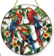 PARROTS LARGE ROUND ACRYLIC PAINTED SUN CATCHER / WALL DECORATION No.5