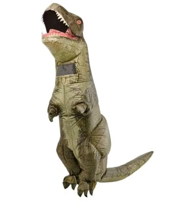 Inflatable T-Rex Adult Costume Battery Operated Fan Lenticular Eyes Gloves