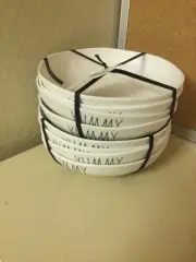 Rae Dunn Set of 8 White w/Black Writing "YUMMY” Melamine Dinner Bowls 9" NWT