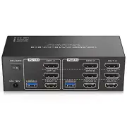 HDMI Displayport KVM Switch 3 Monitors 2 Computers 8K@60Hz 4K@120Hz USB 3.0 D...