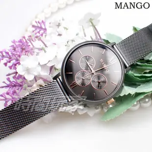 (活動價) MANGO 簡約時尚 三眼多功能 女錶 防水 米蘭帶 藍寶石水晶 灰黑色 MA6766L-GY