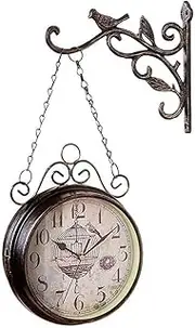 Outdoor Wall Clock Weatherproof, Double-Sided Garden Wall Clocks, Outdoor Wrought Iron Garden Ornaments, Easy to Read