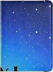 [Amooorous] Starry Night Cat Blue Leather decorative passport holder for travel men Vaccine Case Protector Cover Passport Holder Case Lightweight, starry night cat blue, 1 size