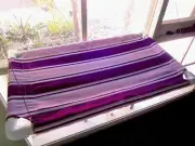 3064 - PAWS INDOORS WINDOW SEAT, CAT BED, CAT SUN LOUNGER, PURPLE STRIPE
