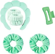 6Pcs Hairband and Wristband Set, Spa Headband Makeup Skincare Headband Wrist Bands Thick Puffy Sponge Bubble Headband Wrist Scrunchies Claw Clips for Washing Face (Light green, One size)