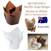 50 / 100 / 250 x Tulip Muffin Wraps BROWN or WHITE Cups Cases Baking Wrappers
