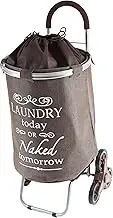 dbest products Stair Climber Laundry Trolley Dolly, Brown Laundry Bag Hamper Basket cart with Wheels sorter