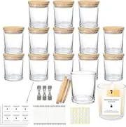 9SHOME 15Pack 7oz Thick Glass Candle Jars With Bamboo Lids & Labels - Empty Containers for Making Candles, Dishwasher Safe