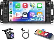 [2G+64G] Car Stereo Radio for Jeep Wrangler JK Compass Patriot/Chrysler/Dodge RAM with Wireless CarPlay Andriod Auto, 7 inch Touch Screen Android 13 Headunit with GPS Navi/WiFi/Bluetooth/Camera