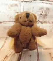Russ Berrie Miniature Teddy Bear 2" Brown Plush Embroidered Face Moveable Limbs