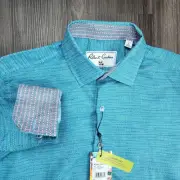 ROBERT GRAHAM BRIXTON Shirt Linen Cotton Mens Small Flip Cuff Blue NWT $198