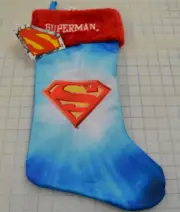 SUPERMAN MAN OF STEEL SATIN PLUSH TOP RED 16" CHRISTMAS STOCKING Embroidered