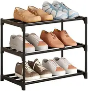 [COAPUKT] Metal Stackable Small Shoe Rack Organizer, Narrow Shoe Racks for Closets Entryway, Shoe Stand,Shoe Shelf With Handle (3-Tier-Black)