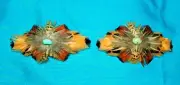 Set 2 Med Feathered Barrettes Pheasant Feathers & Turquoise FREE SHIPPING MBS12
