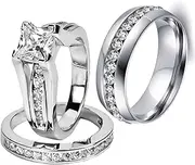 [lvrong] Couple Rings His Her Wedding Ring Sets Matching Rings AAA CZ Golden Rings Titanium Men Ring