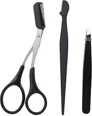 3PCS Eyebrow Razor Set Trimmer Shaver Scissors spooley Dermaplaning Tweezers, with Spiral Spoolie Brush