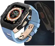[RAYESS] Carbon Fiber Case For Apple Watch Ultra 49mm Luxury Modification Kit For iWatch 8 7 6 5 4 SE 45mm 44mm Fluorine Rubber Strap With Tool