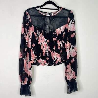 New Free People Daphne Embroidered Lace Peasant Blouse Women's Size Large