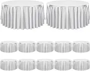 FXKS 12 Pack 120 Inch Satin Silver Tablecloths Round,Bright Silky Tablecloth,Silk Smooth Washable Table Cloth,Overlay Silky Table Cover for Wedding Party Banquet Event Dining Decoration