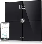 Rollifit Bluetooth Body Fat Scale - Wireless Smart Scale, Professional Body Composition Analyzer and Health Monitor with Smartphone App, BMI, BMR, Weight, Body Fat, Water, Muscle Mass and etc (Black)