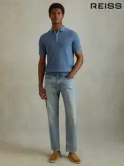 Reiss Blue Ivor Textured Half-Zip Polo Shirt (N26730) | $195