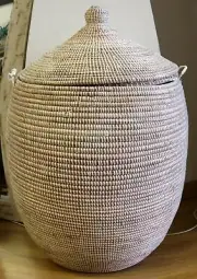 Basket Ladies Linen IN Straw Senegalese with Lid - Fatto a mano CMS 90x44