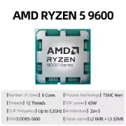 AMD Ryzen 5 9600 Brand New CPU 5.2GHz 6-Core 12-Thread 38MB Cache 4NM TDP 65W So