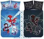 Spidey Children's Bed Linen Set 100 x 140 cm + Pillowcase 40 x 45 cm 100% Cotton Glow-in-The-Dark Style Baby Bedding Set Perfect for Children Spiderman Soft Reversible Bedding for Boys and