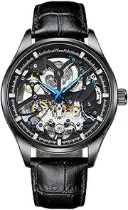 [TEINTOP] Men's Automatic Watches Skeleton Male Wristwatch with Leather Band