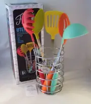 Fiesta 6 piece Nylon Utensil Set w Wire Caddy Cambridge NEW Stainless Steel HLC