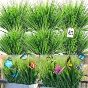 30x UV-Resistant Faux Wheat Grasses & 10x Butterflies, Green