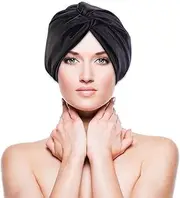 BEHAHAI Silk Hair Wrap for Sleeping, Mulberry Silk Bonnet Double-Sided Sleep Cap Sleep Turban Hair Bonnet for Curly Hair Women Silk Sleep Cap with Elastic Bow Stay On Head