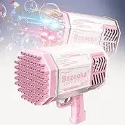 QINGBAO Upgraded Bubble Machine Guns, Bubble Makers with Lights, 69 Holes Bubbles Machine Gun for Kids, Summer Toy Outdoor Indoor Birthday Wedding Party (Pink)