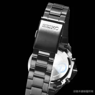 【柒號本舖】SEIKO精工 Criteria 藍寶石三眼星空鋼帶女錶-IP黑 / SNDX67P1
