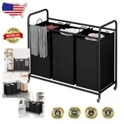 Versatile Rolling Laundry Storage Cart - 3 Bags with Lockable Wheels for Home