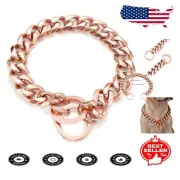 Elegant Rose Gold Dog Chain Collar - Stainless Steel Cuban Link Design 16"