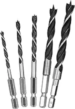 KEWAYO 5PCS Brad Point Drill Bit Set 4mm 5mm 6mm 8mm10mm 6.35mm Spur Point Stubby Woodworking Drill Bits