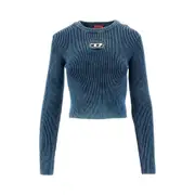 [DIESEL] DIESEL Ribbed top with Oval D insert Woman S S Blue