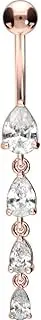 [PIERCINGLINE] Surgical Steel Belly Bar with 4 Crystal Drops, Banana Bell Piercing in 3 Stylish Colours