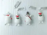Russ Berrie Miniature Ceramic Snowmen & Polar Bear Ornaments Lot Of 4