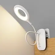 HMAKGG 5W Reading Light Clip On Bed, USB Rechargeable Clip On Bedside Light with 3 Colour & Touch Dimmable-10 Brightness, 2000 mAh Battery & Flexible Neck, Study/Kids Bedroom, White