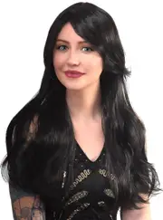 Darcy Long Black Wavy Womens Costume Wig with Side Fringe