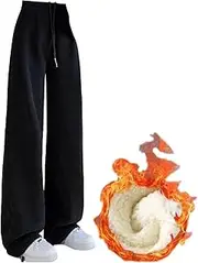[Little Ant] Women's Thermal Wide Leg Sweatpants, High Waisted Cotton Joggers, Drawstring Workout Pants