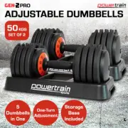 PRE-ORDER Powertrain GEN2 Pro Adjustable Dumbbell Weights Set Home Gym - 50kg