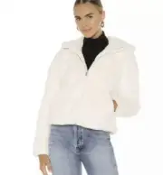 UGG Mandy White Womens Faux Fur Hoodie Jacket w/ Pockets 1106679 Sz XL New $195