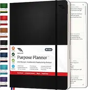 Roterunner Purpose Planner Undated Monthly Weekly Daily Productivity Journal 2023 Optimized Life,Goal Setting & Business Tool,Moms,Academic Student - Leather Day Organizer Notebook (Black Hardcover)